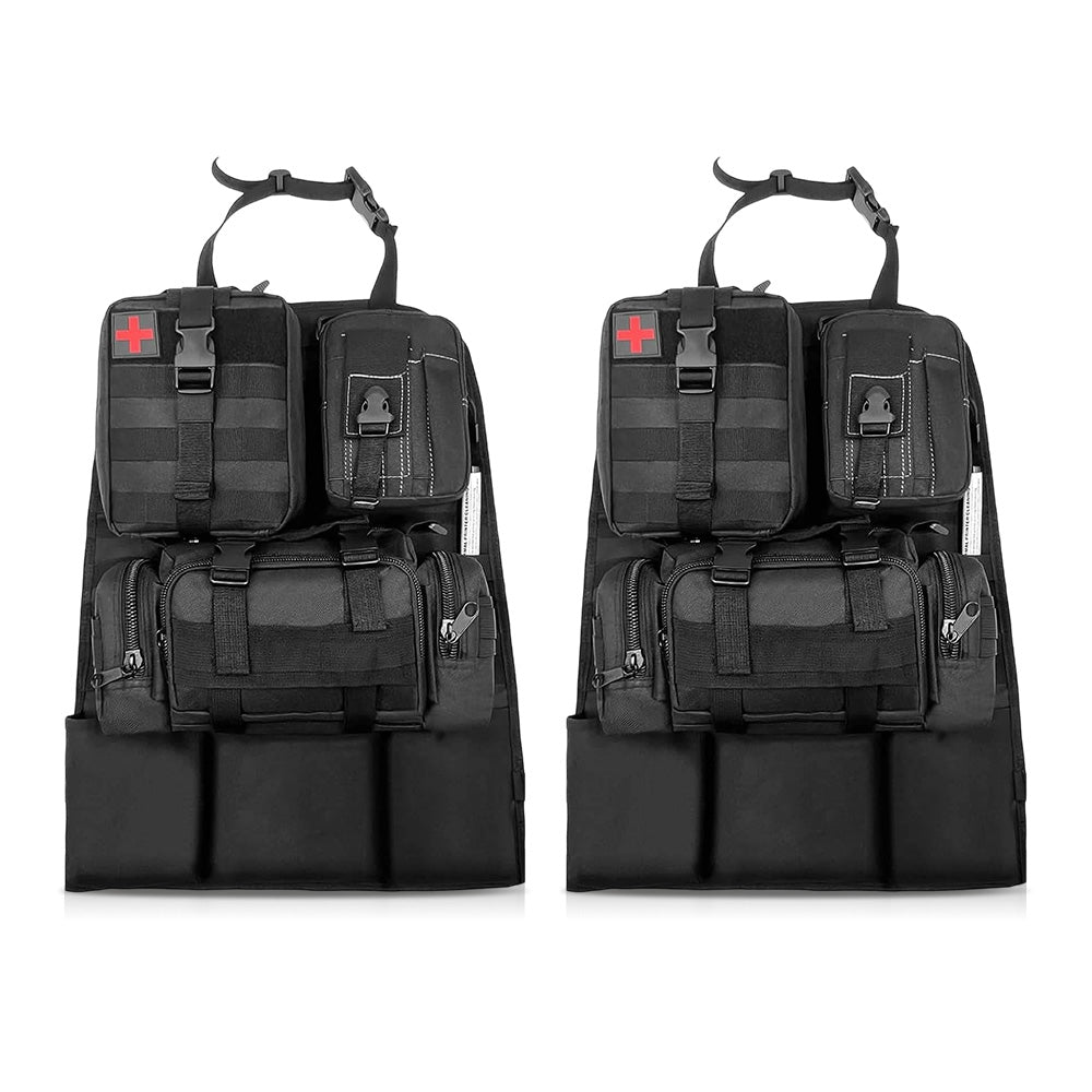 2-Pack Car Back Seat Organizer with 3 Detachable Storage Pouches for Tools and Outdoor Gear