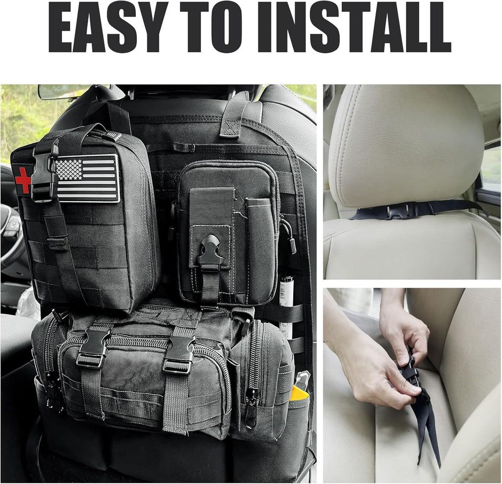 2-Pack Car Back Seat Organizer with 3 Detachable Storage Pouches for Tools and Outdoor Gear