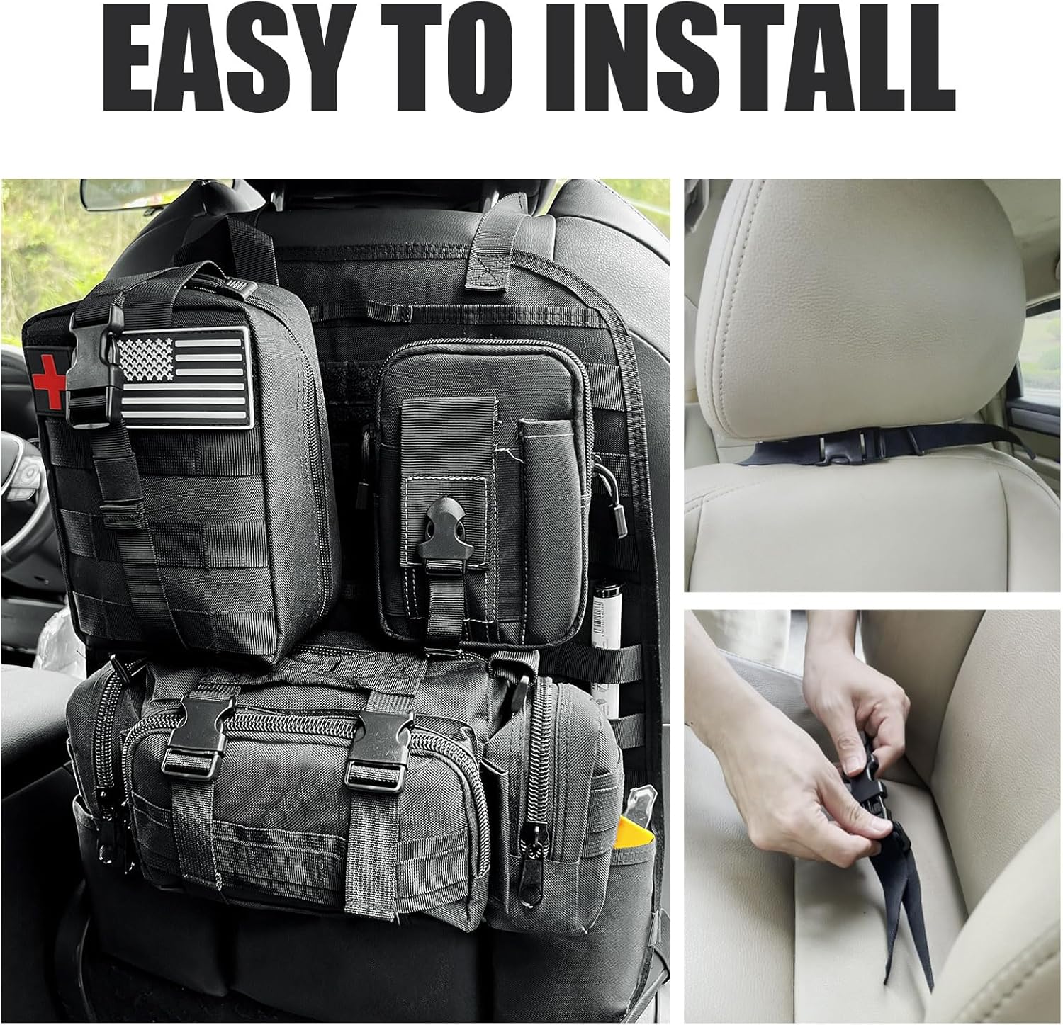 2-Pack Car Back Seat Organizer with 3 Detachable Storage Pouches for Tools and Outdoor Gear